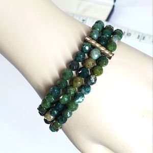 Carol & Co Vintage Moss Green Agate Bracket 7.5" Beaded Sterling Silver 92.5